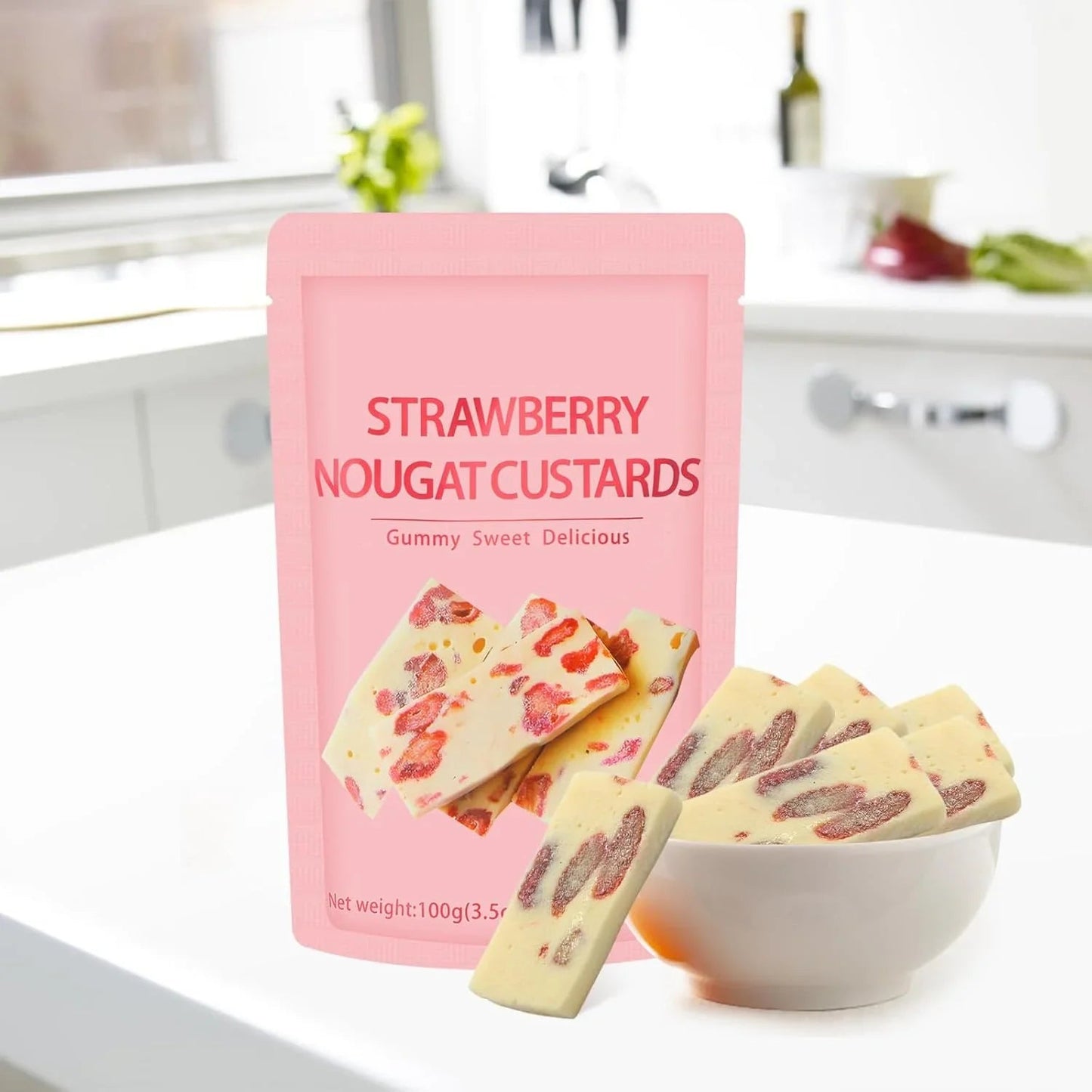 Strawberry Nougat Custards – Soft, Chewy & Bursting with Berry Bliss | 3 Bags OUESTTECH