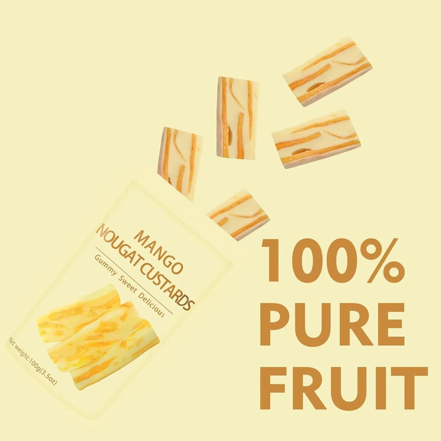 Mango Nougat Custards – Soft Chewy Korean Fruit Candy | 3 Bags
