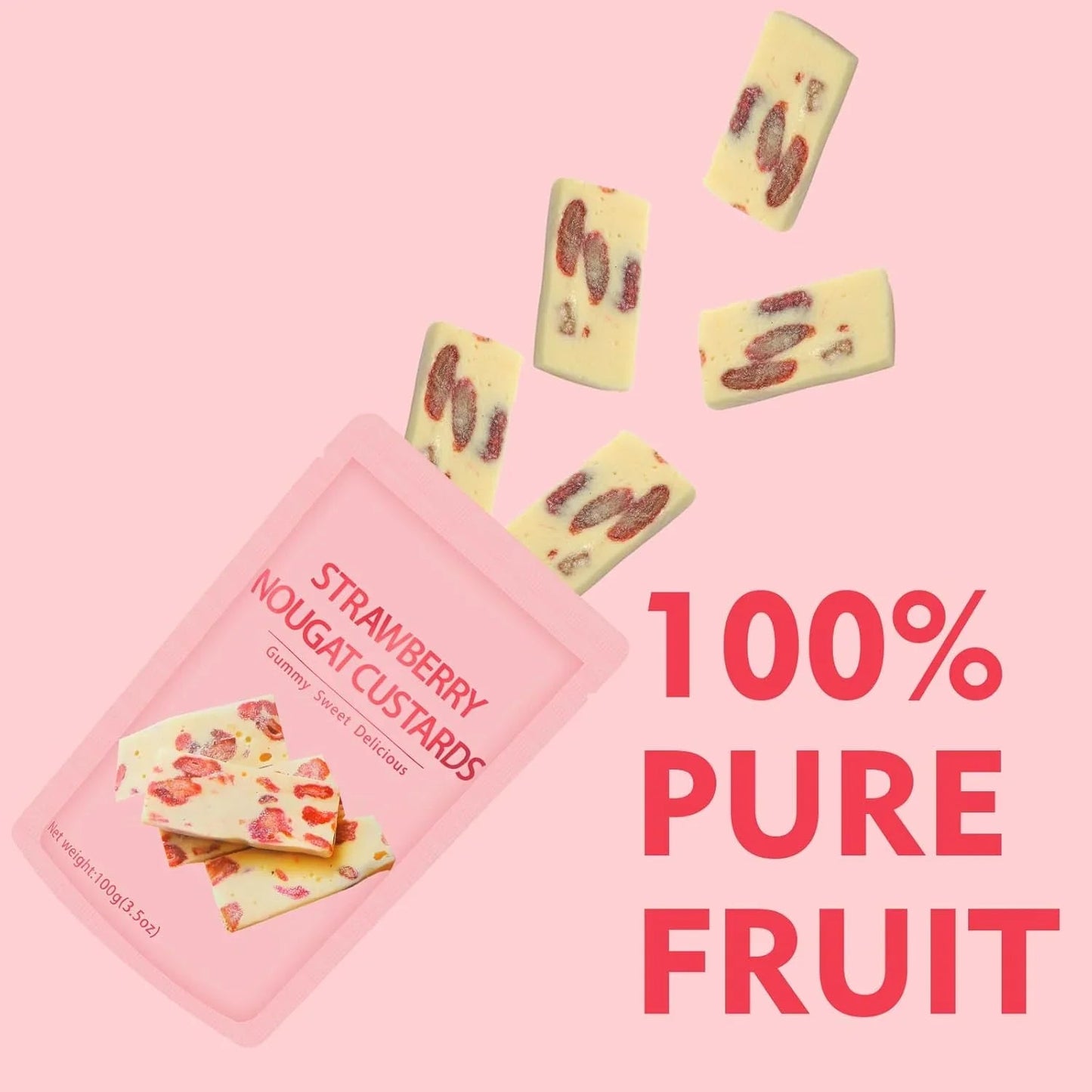 Strawberry Nougat Custards – Soft, Chewy & Bursting with Berry Bliss | 3 Bags OUESTTECH