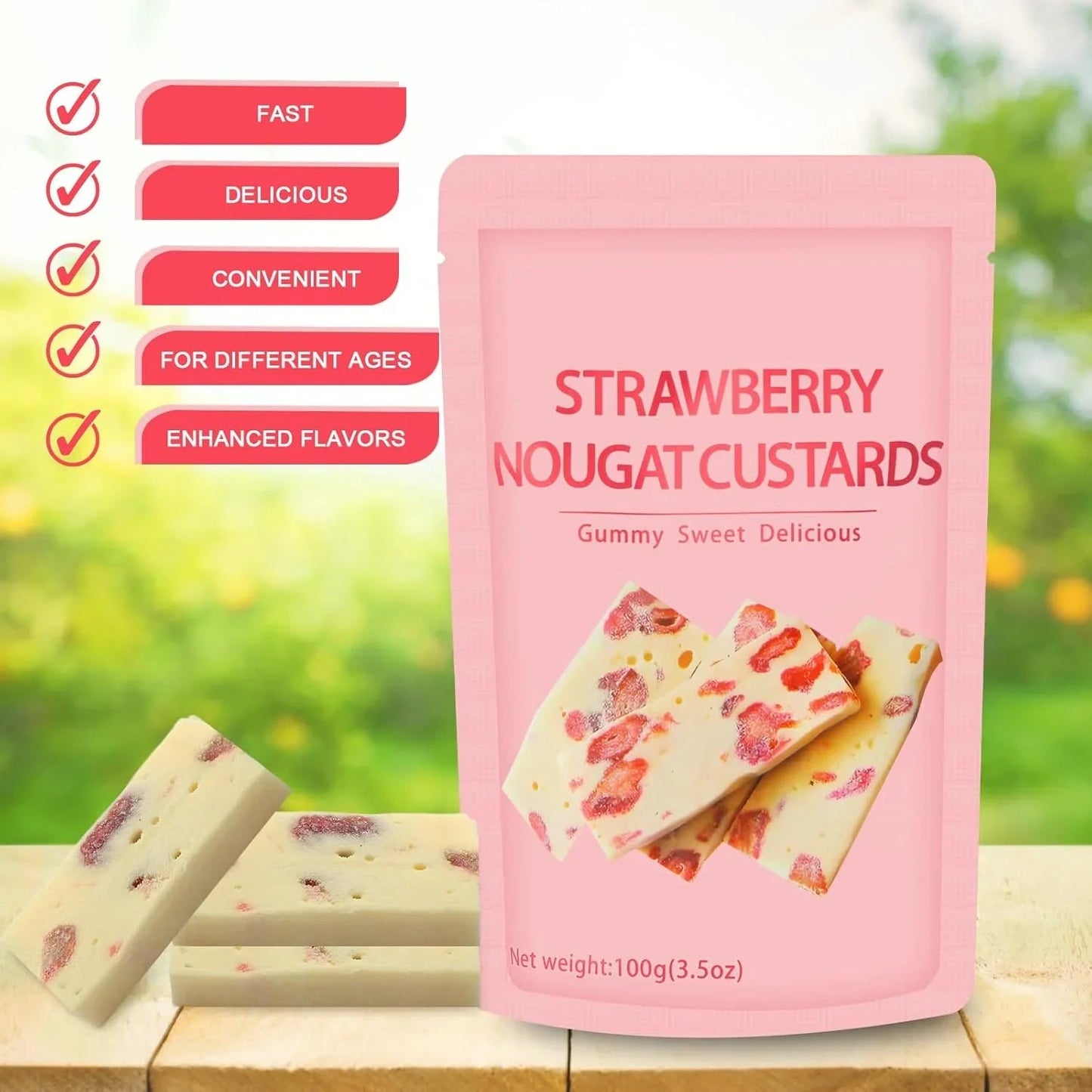 Strawberry Nougat Custards – Soft, Chewy & Bursting with Berry Bliss | 3 Bags OUESTTECH