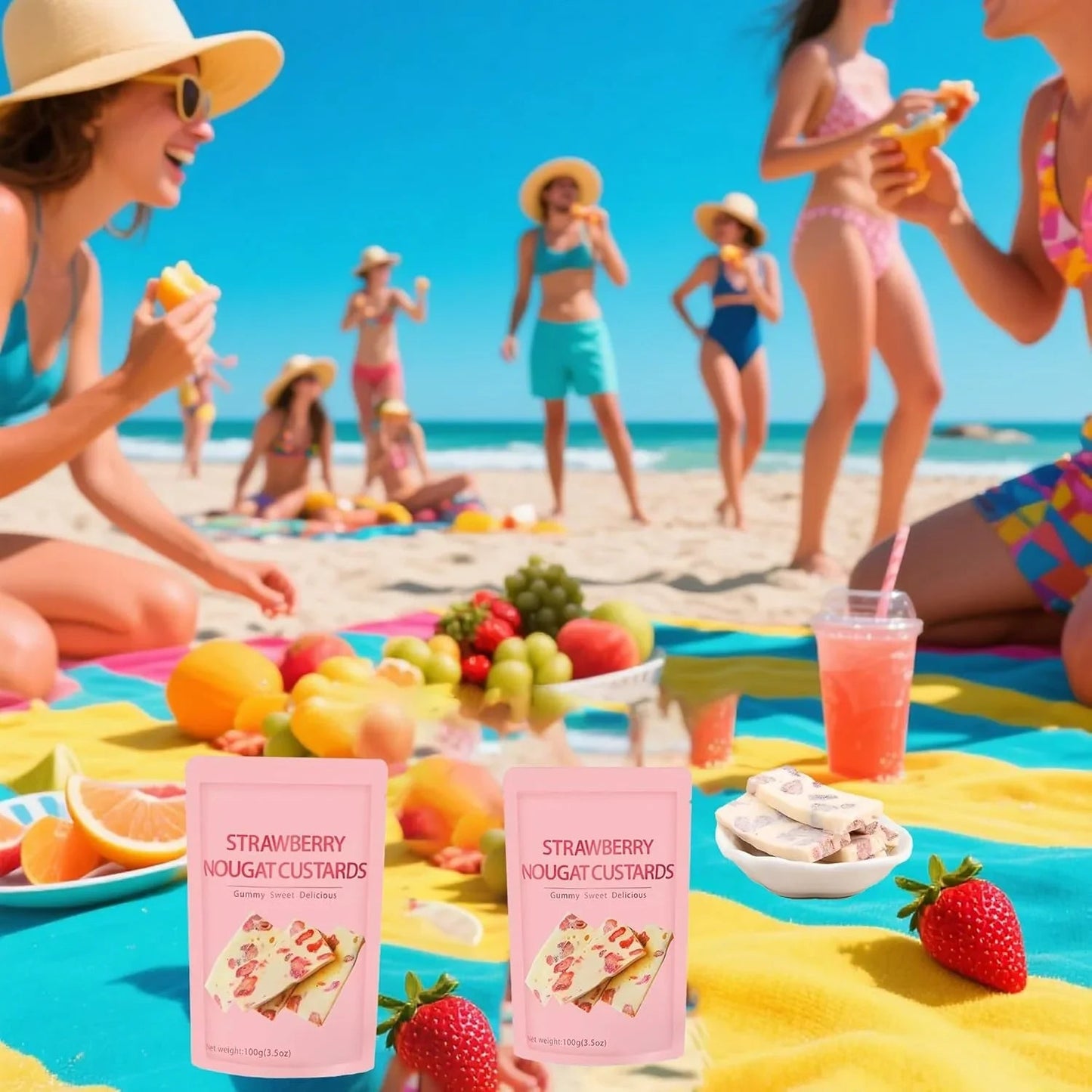 Strawberry Nougat Custards – Soft, Chewy & Bursting with Berry Bliss | 3 Bags OUESTTECH