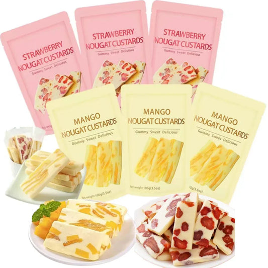 Mango & Strawberry Nougat Custards – Fruity Chewy Korean Candy Set OUESTTECH