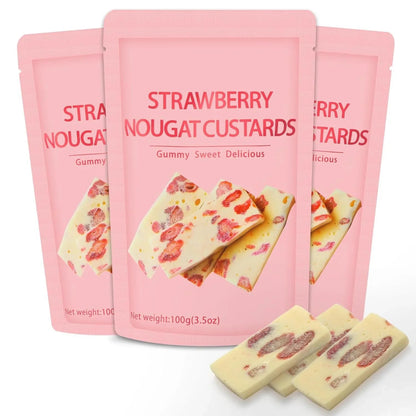 Strawberry Nougat Custards – Soft, Chewy & Bursting with Berry Bliss | 3 Bags OUESTTECH
