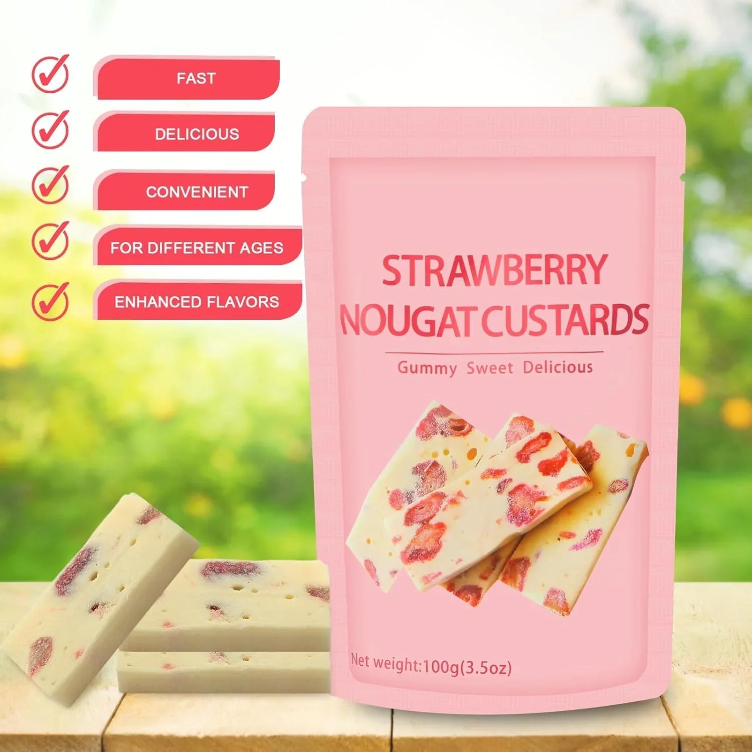 Strawberry Nougat Custards – Soft, Chewy & Bursting with Berry Bliss | 3 Bags OUESTTECH