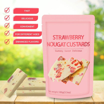 Strawberry Nougat Custards – Soft, Chewy & Bursting with Berry Bliss | 3 Bags OUESTTECH