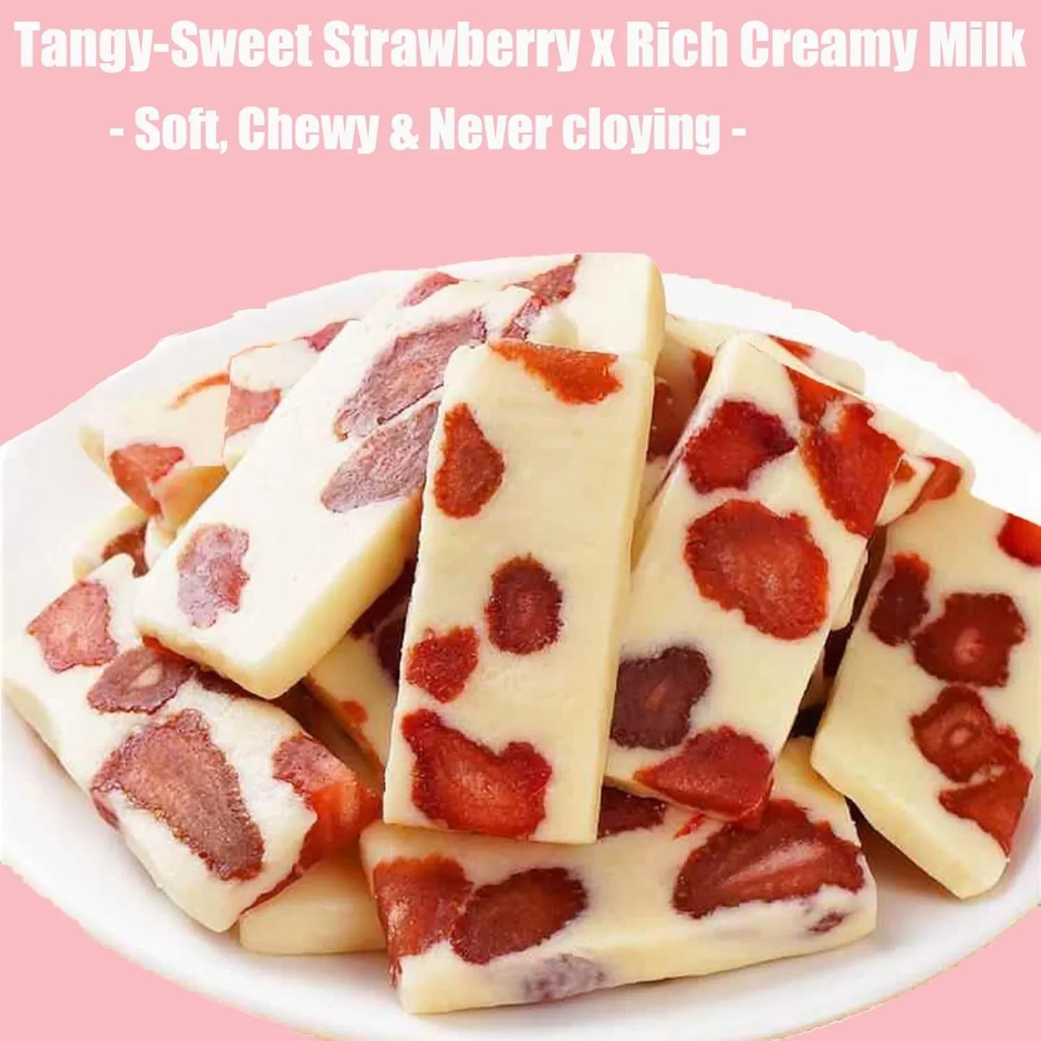 Strawberry Nougat Custards – Soft, Chewy & Bursting with Berry Bliss | 3 Bags OUESTTECH