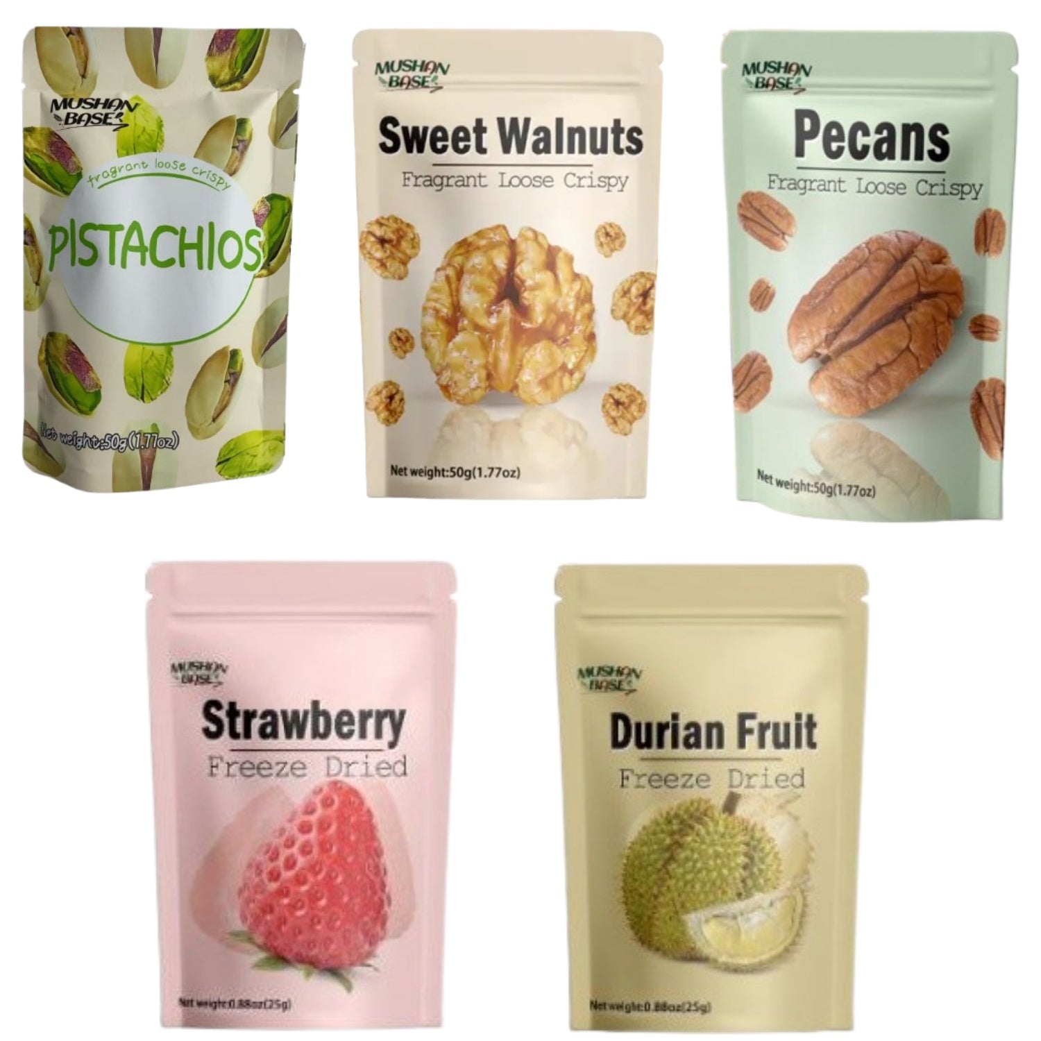 Premium Healthy Snack Collection | Pistachios, Amber Walnuts, Pecans, Freeze-Dried Strawberries & Freeze-Dried Durian | Natural, Crunchy & Guilt-Free Snacks Collection(Walnut+Pecans+Pistachios+FD Strawberries+FD Durian) from OUESTTECH